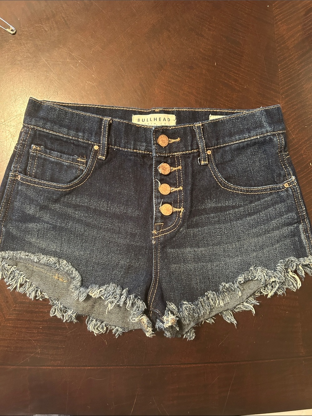Bullhead Indigo Button-Front High-Rise Denim Shorts